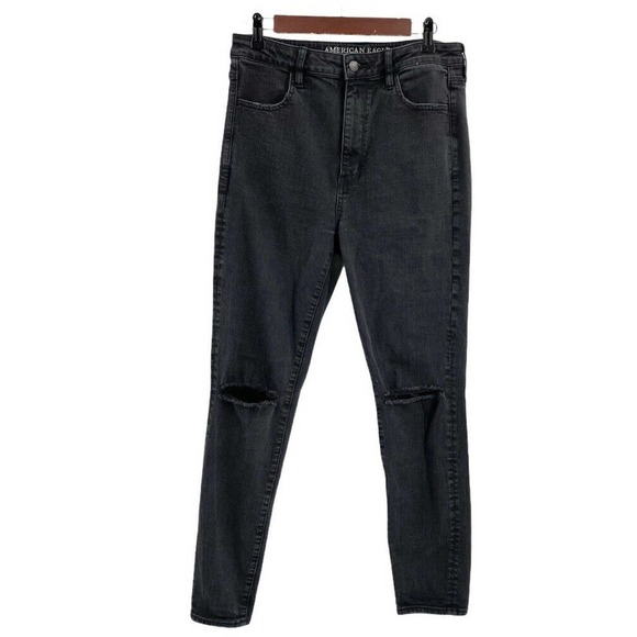 American Eagle Outfitters Denim - AEO Jeans Super Hi Rise Jegging Destroyed Black 12